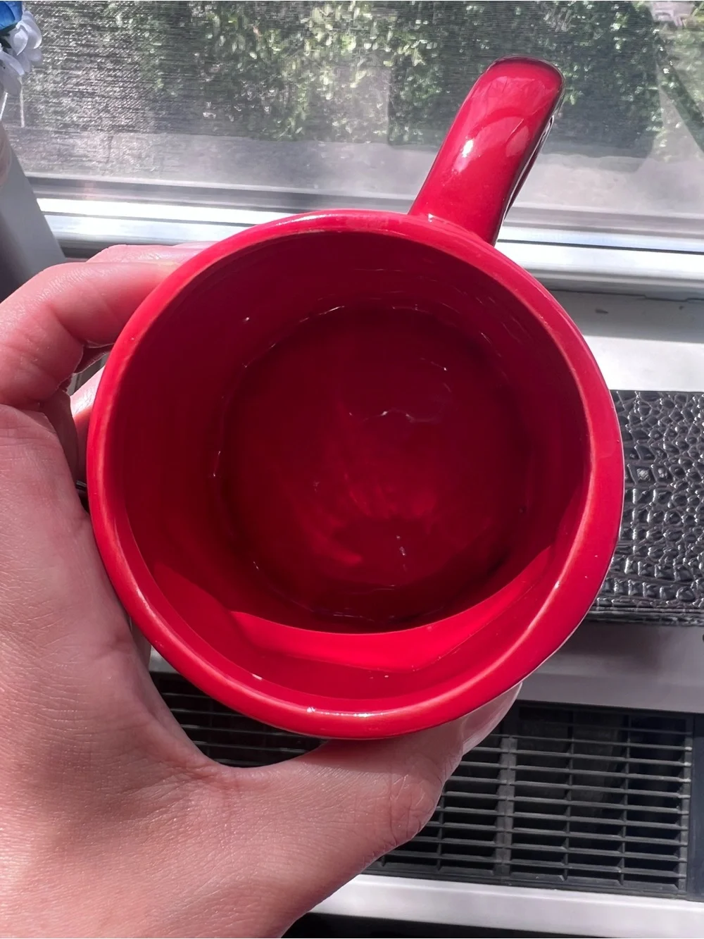 Red Ceramic Mug with White Frosted Trim
